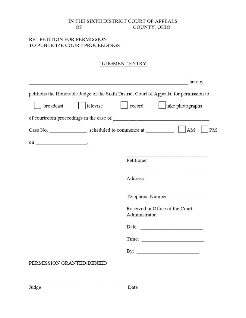 Judgment Entry (Publicize Court Proceedings) | Pdf Fpdf Docx | Ohio
