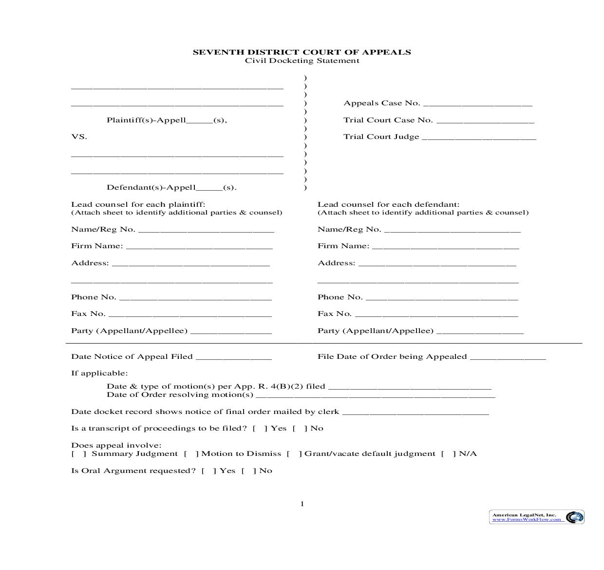 Civil Docketing Statement | Pdf Fpdf Doc Docx | Ohio