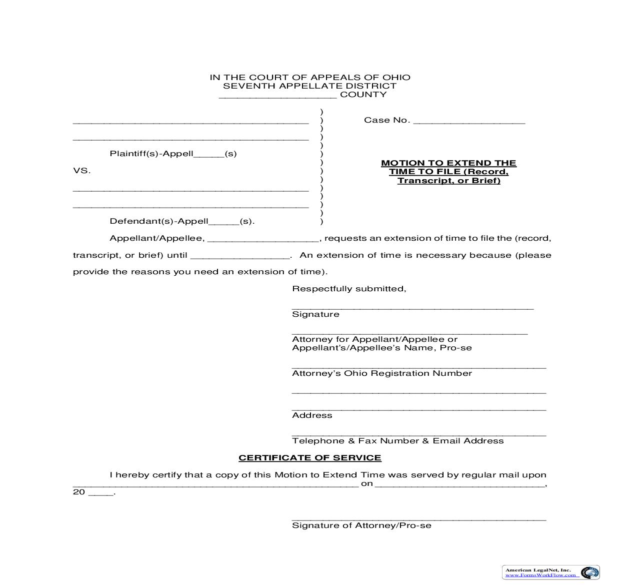 Motion To Extend The TIme To FIle | Pdf Fpdf Doc Docx | Ohio