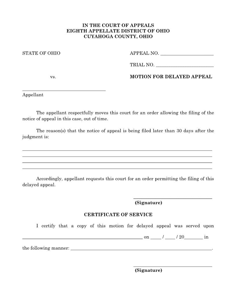 Motion For Delayed Appeal | Pdf Fpdf Docx | Ohio