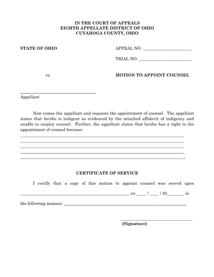 Motion To Appoint Counsel | Pdf Fpdf Docx | Ohio