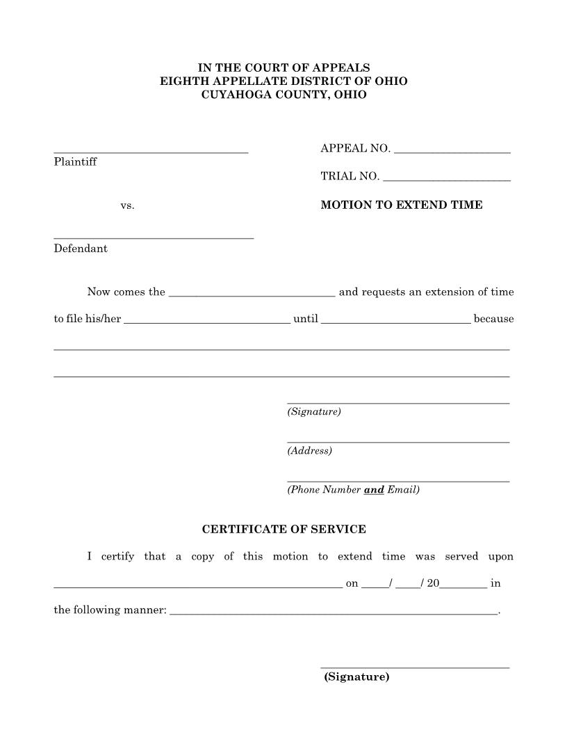 Motion To Extend Time | Pdf Fpdf Docx | Ohio