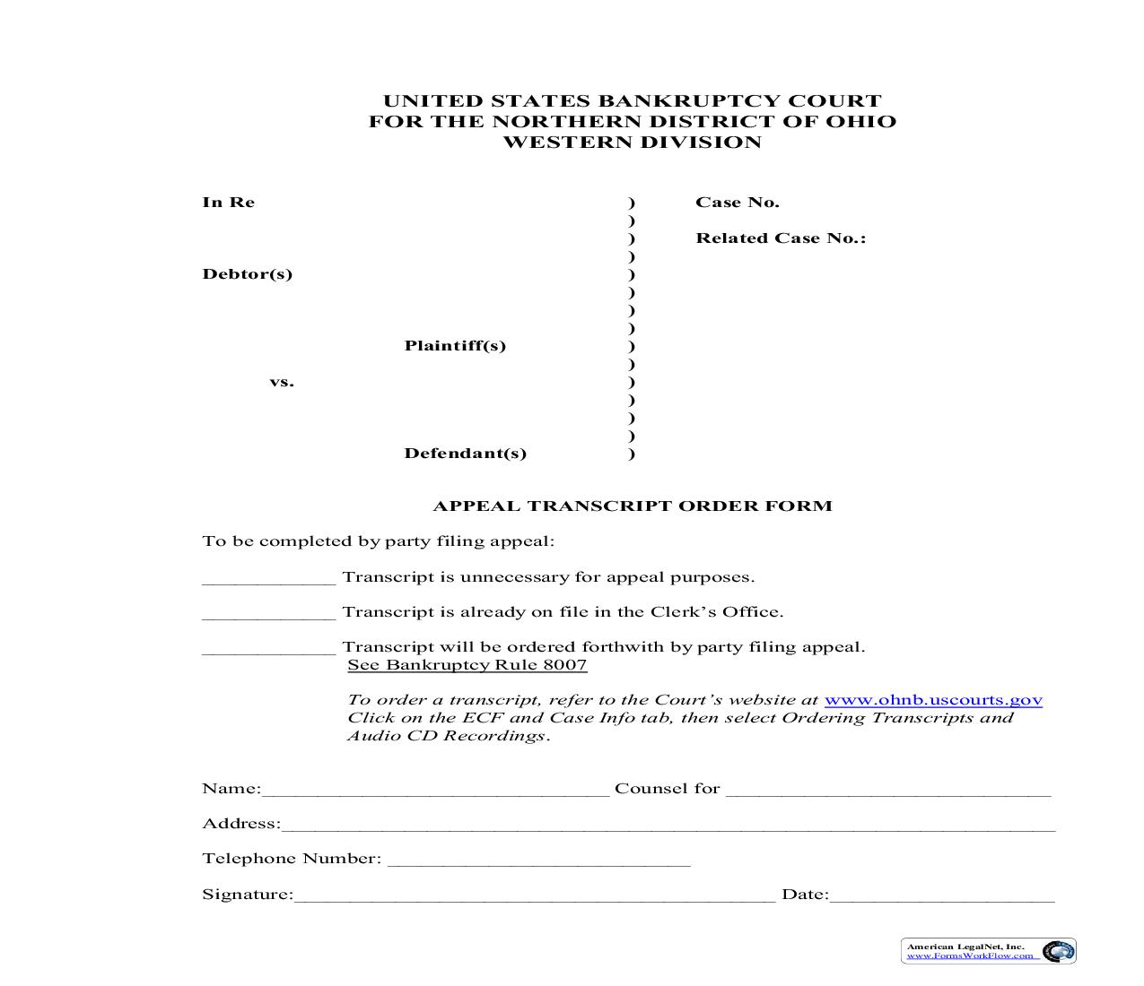 Appeal Transcript Order Form | Pdf Fpdf Doc Docx | Ohio