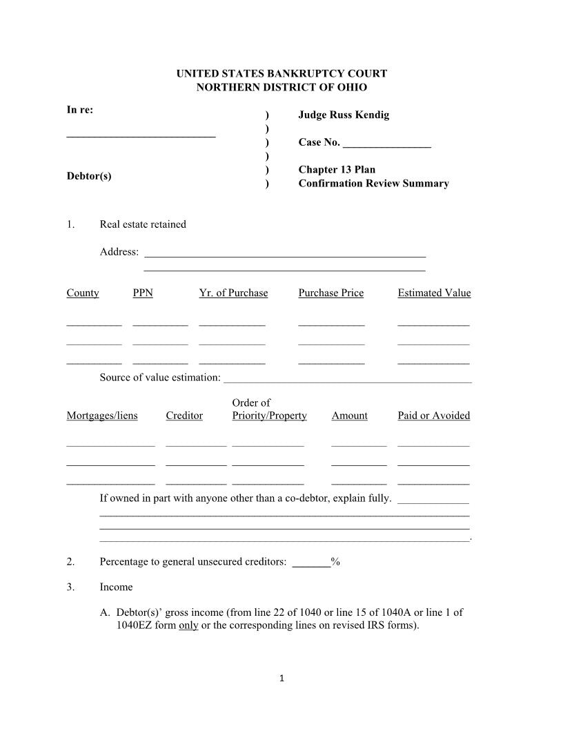 Chapter 13 Plan Confirmation Review Summary (Canton) | Pdf Fpdf Docx | Ohio