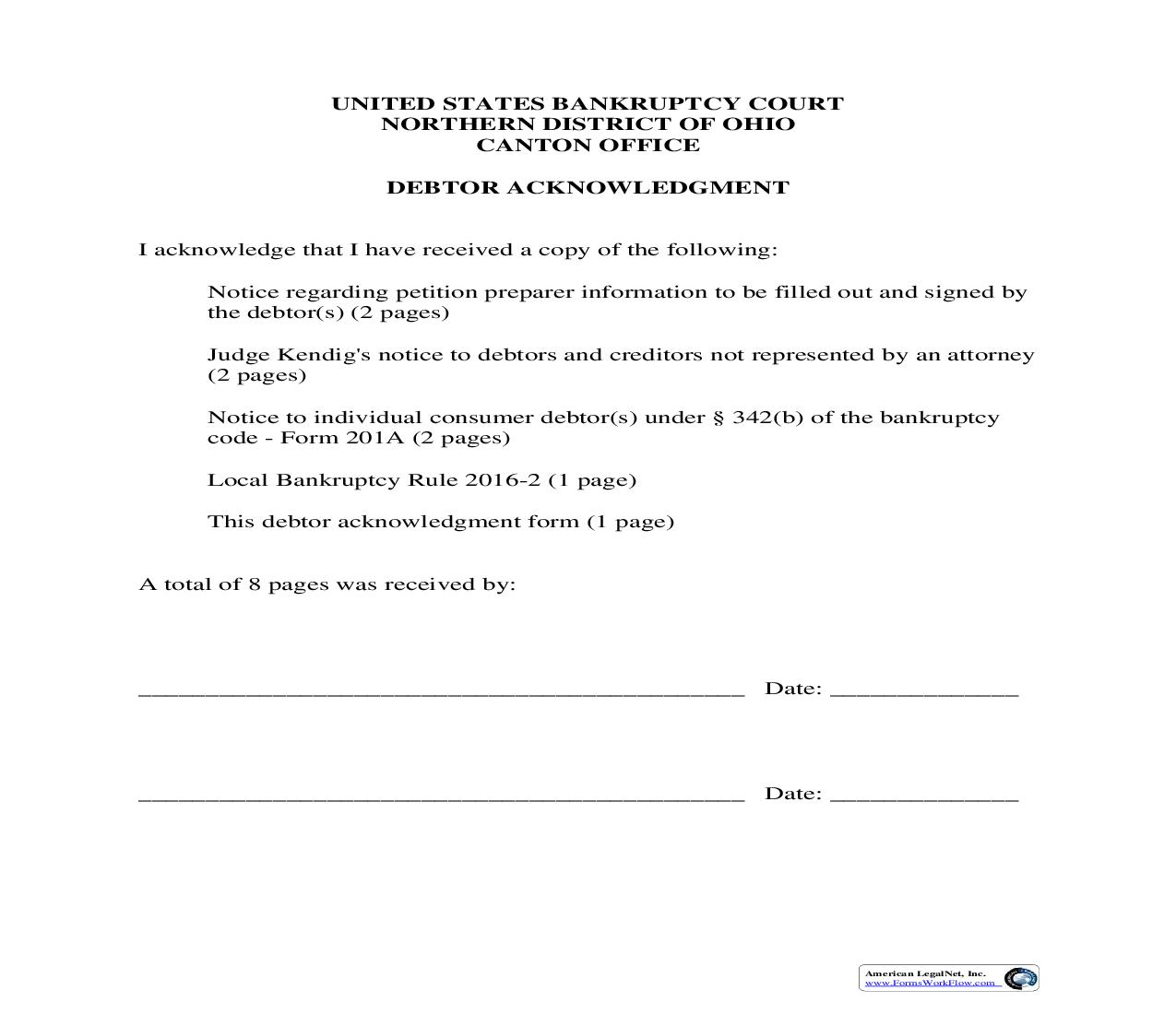 Debtor Acknowledgment | Pdf Fpdf Doc Docx | Ohio