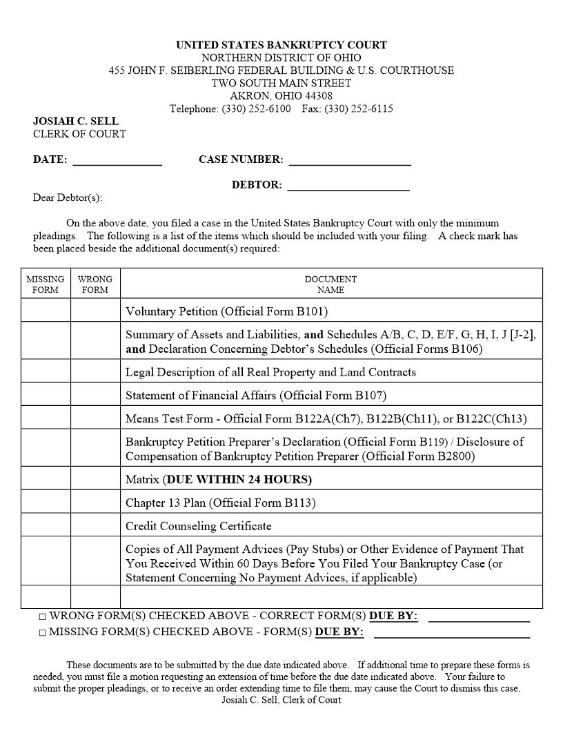 Missing Documents Notice (Akron) | Pdf Fpdf Docx | Ohio