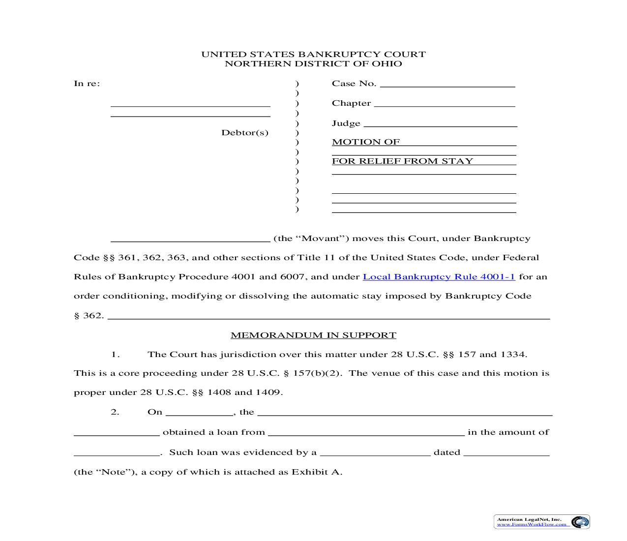 Motion For Relief From Stay And Abandonment In Chapter 7 Cases | Pdf Fpdf Doc Docx | Ohio