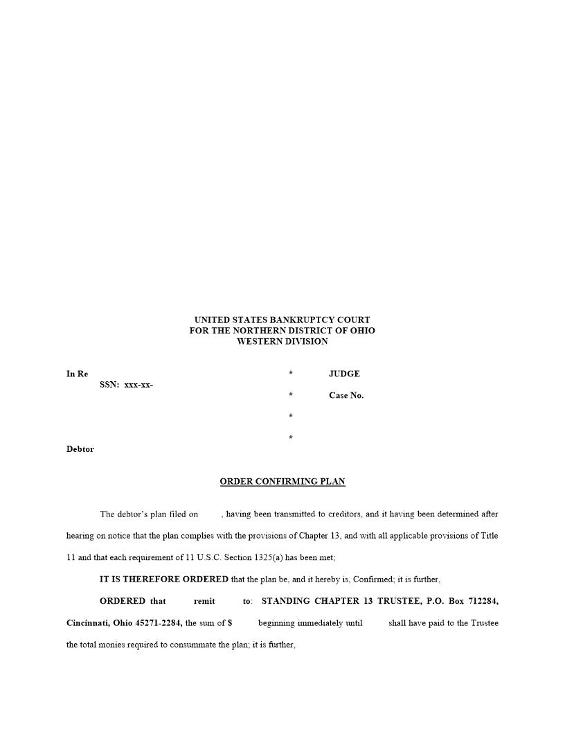 Order Confirming Plan (Toledo) | Pdf Fpdf Docx | Ohio