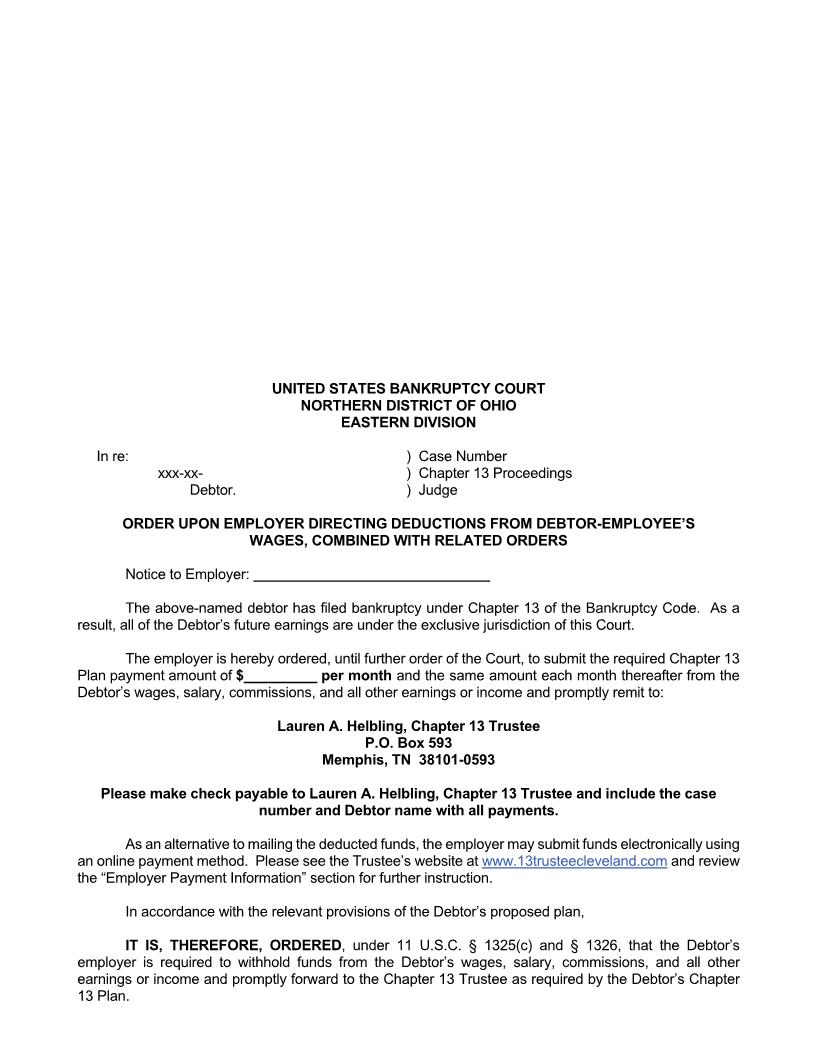 Order Directing Employer To Make Deductions From Debtor Employees Wages | Pdf Fpdf Docx | Ohio