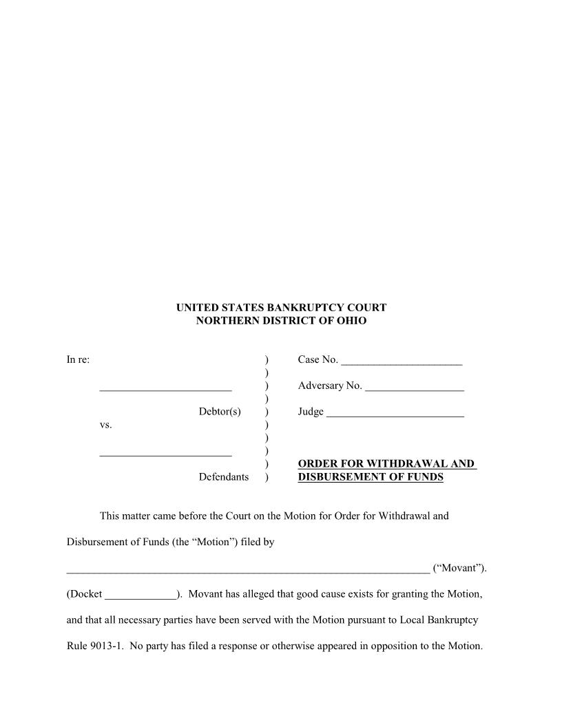 Order For Withdrawal And Disbursement Of Funds | Pdf Fpdf Doc Docx | Ohio