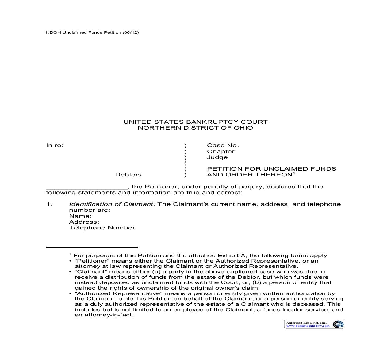 Petition For Unclaimed Funds And Order Thereon | Pdf Fpdf Doc Docx | Ohio