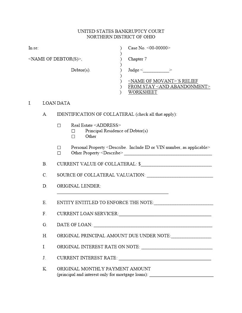 Relief From Stay Worksheet (Chapter 7) | Pdf Fpdf Docx | Ohio