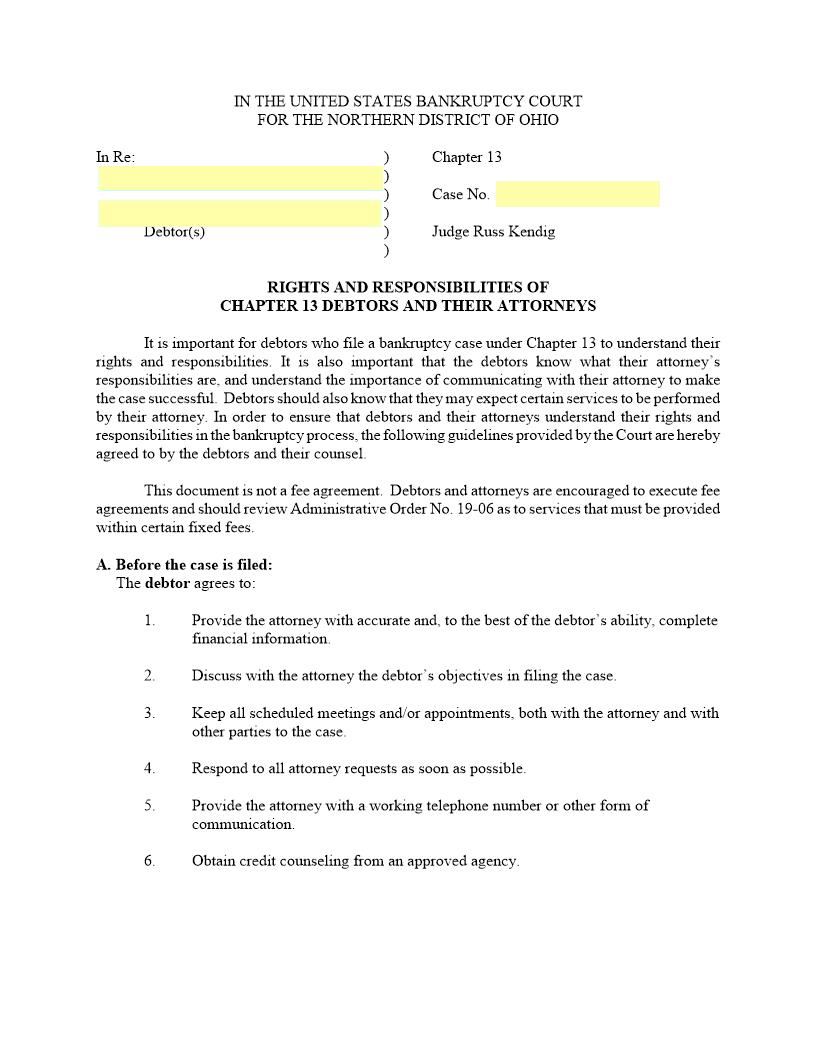 Rights And Responsibilities Of Chapter 13 Debtors And Their Attorrneys (Canton) | Pdf Fpdf Docx | Ohio