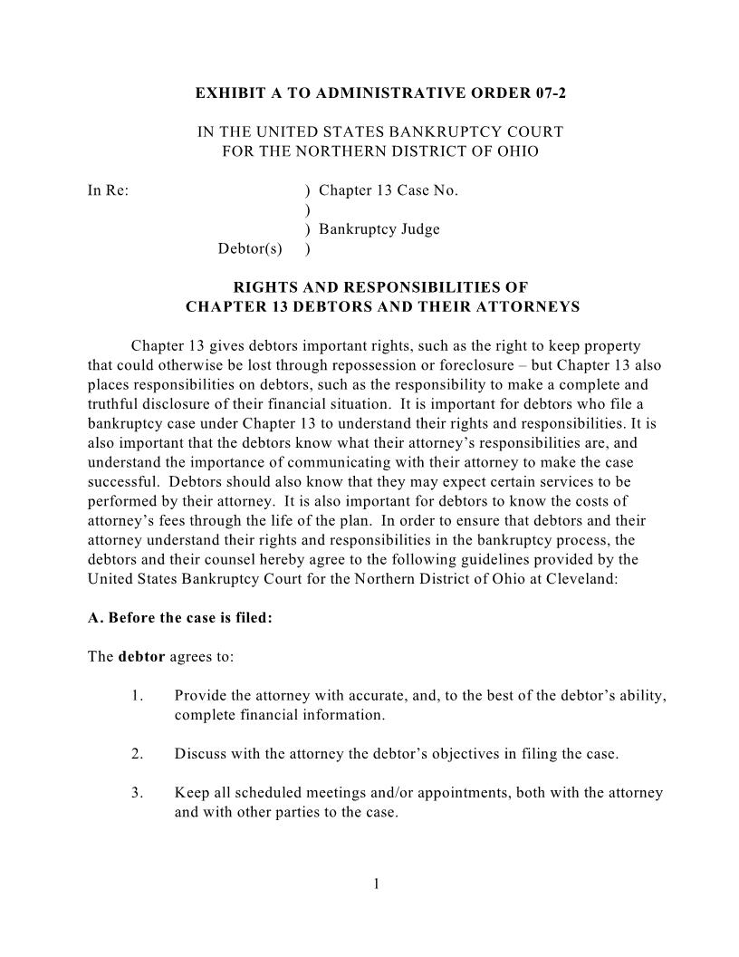 Rights And Responsibilities Of Chapter 13 Debtors And Their Attorrneys (Cleveland) | Pdf Fpdf Docx | Ohio