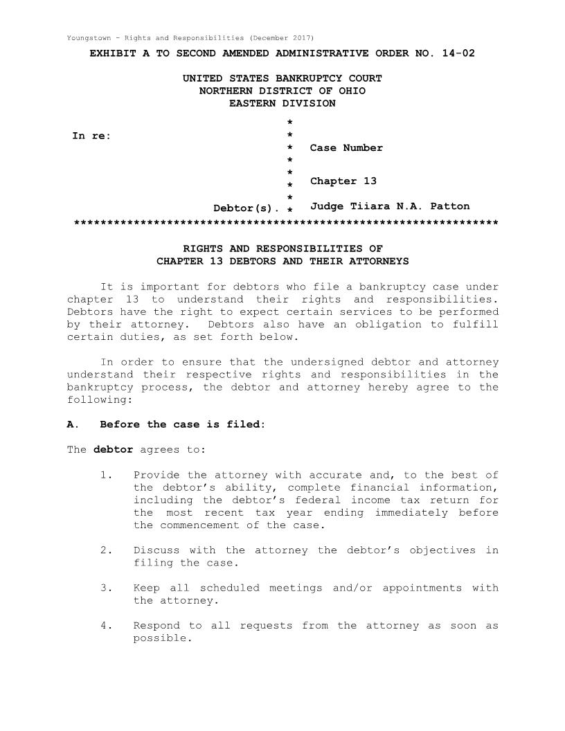 Rights And Responsibilities Of Chapter 13 Debtors And Their Attorrneys (Youngstown) | Pdf Fpdf Docx | Ohio