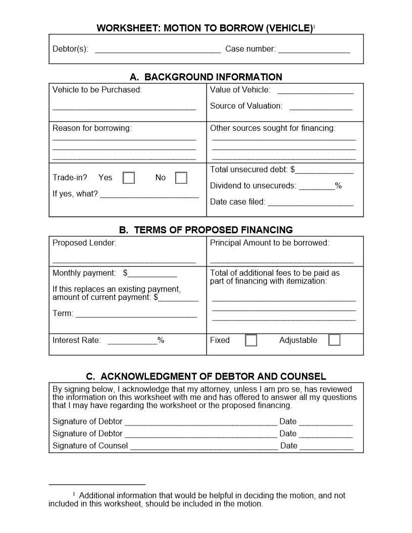 Worksheet Motion To Borrow Vehicle (Canton) | Pdf Fpdf Docx | Ohio