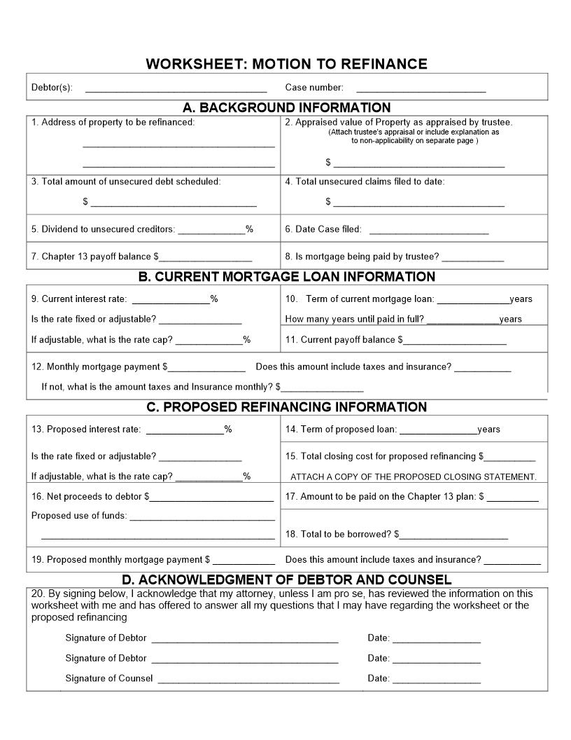 Worksheet Motion To Refinance (Canton) | Pdf Fpdf Docx | Ohio