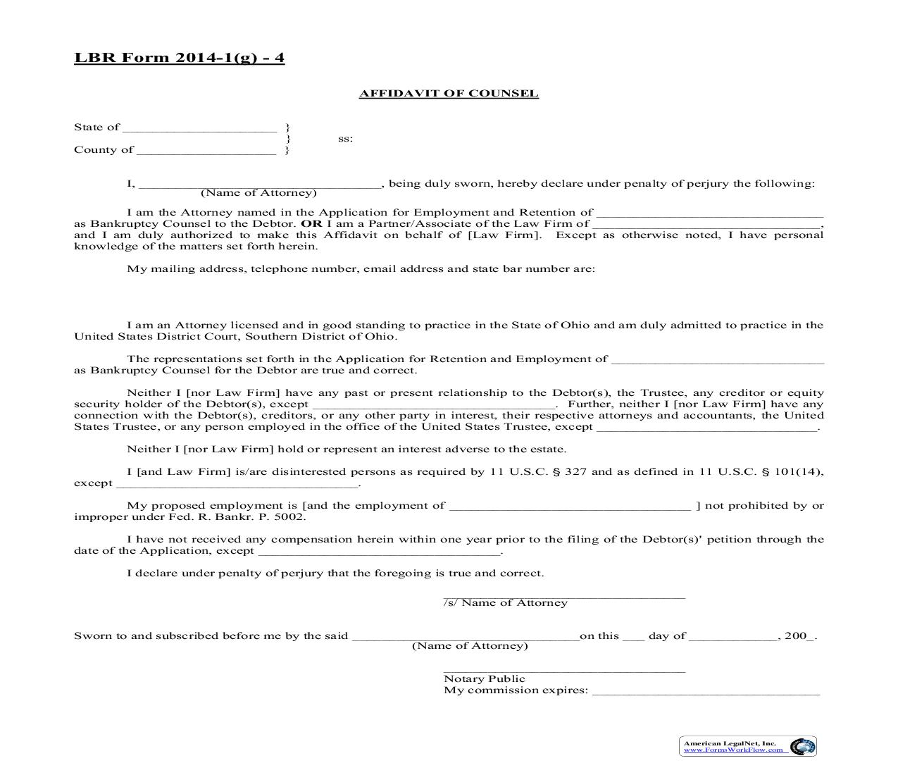 Affidavit Of Counsel {2014-1(g)-4} | Pdf Fpdf Doc Docx | Ohio