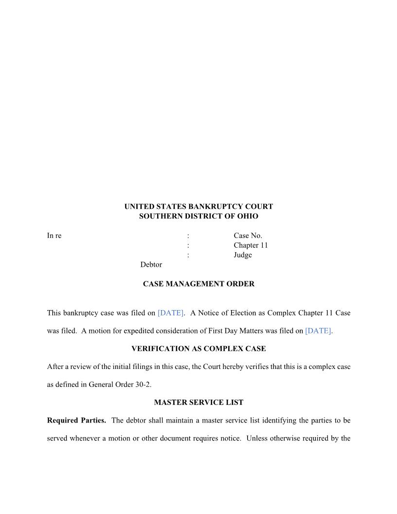 Case Management Order (Complex) | Pdf Fpdf Docx | Ohio