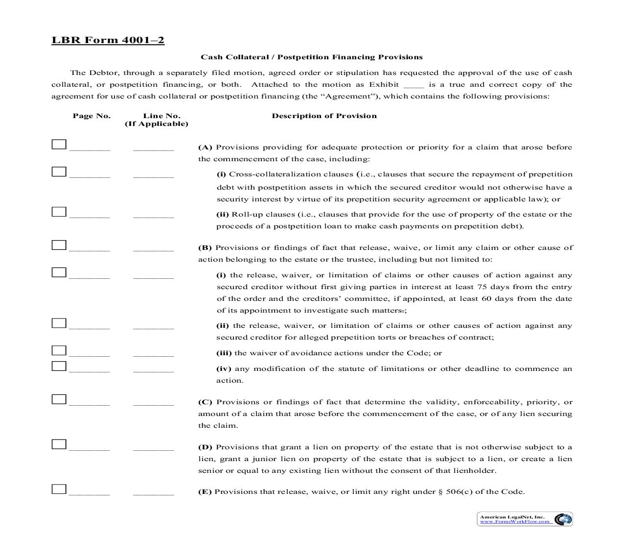 Cash Collateral-Postpetition Financing Provisions {4001-2} | Pdf Fpdf Doc Docx | Ohio