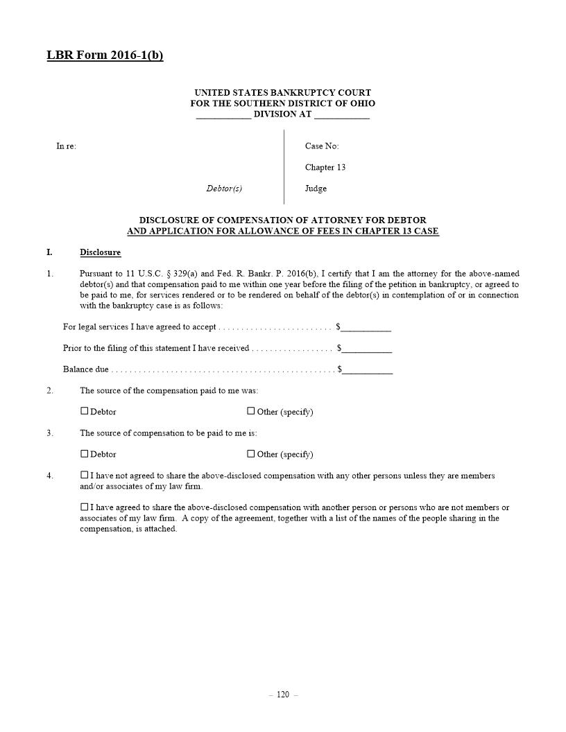 Disclosure Of Compensation Of Attorney And Application For Allowance Of Fees {2016-1(b)} | Pdf Fpdf Doc Docx | Ohio