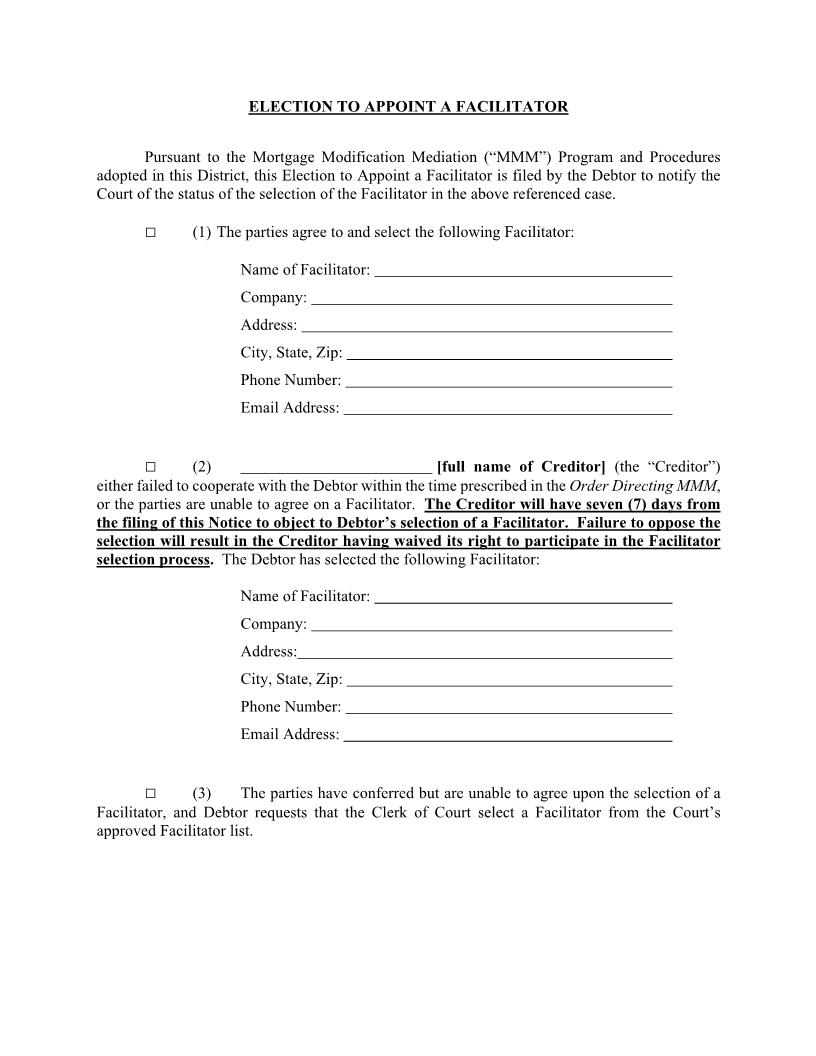 Election To Appoint a Facilitator | Pdf Fpdf Docx | Ohio