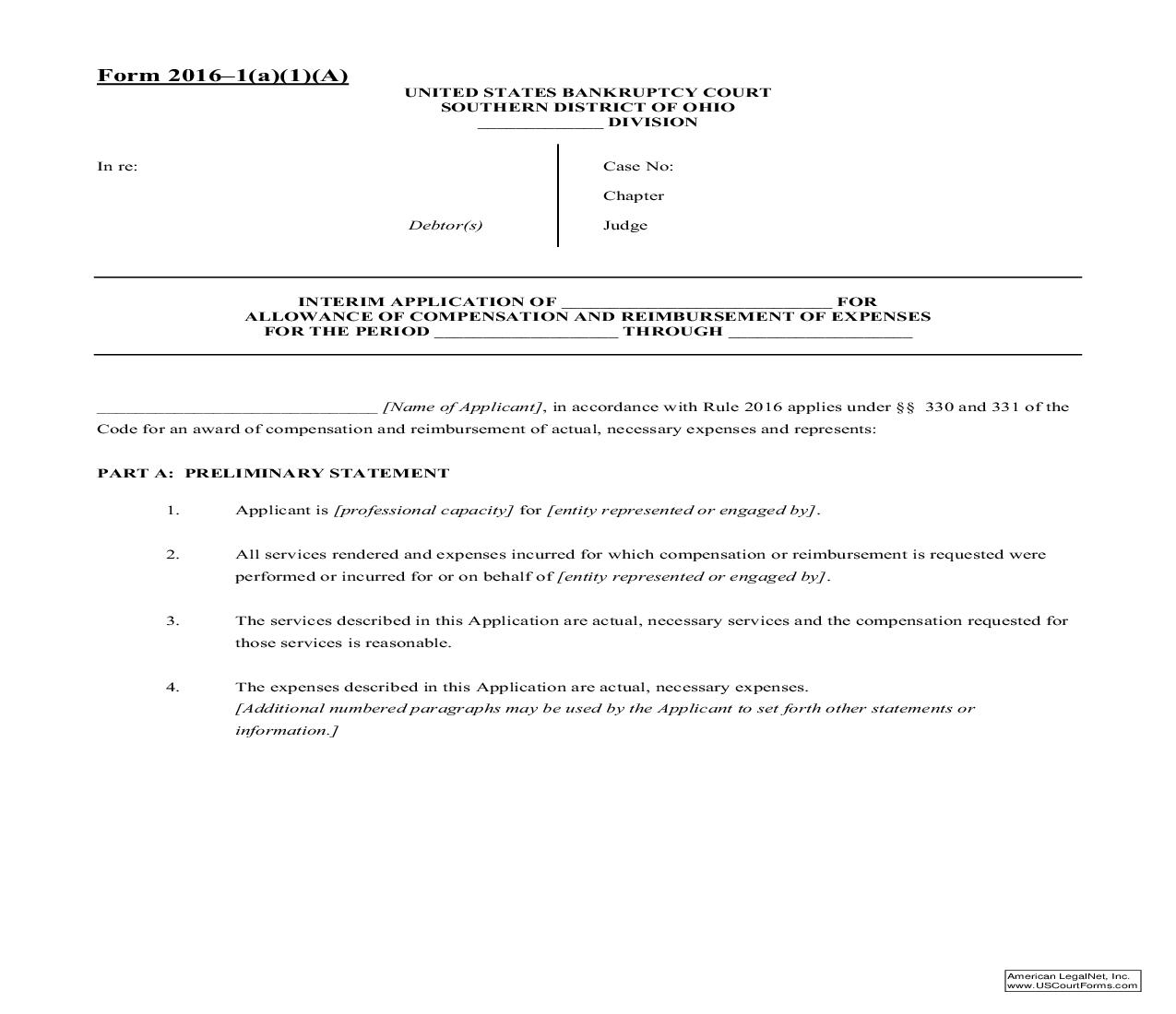 Interim Application {2016-1(a)(1)(A)} | Pdf Fpdf Doc Docx | Ohio