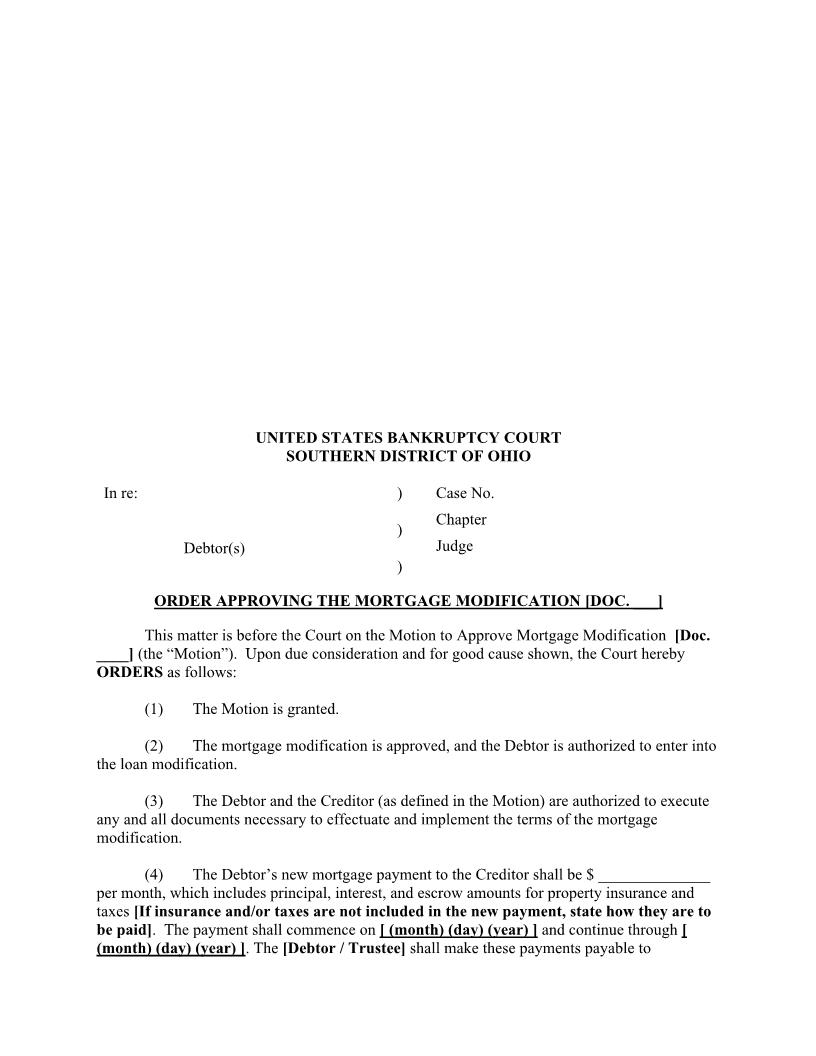 Order Approving Mortgage Modification | Pdf Fpdf Docx | Ohio