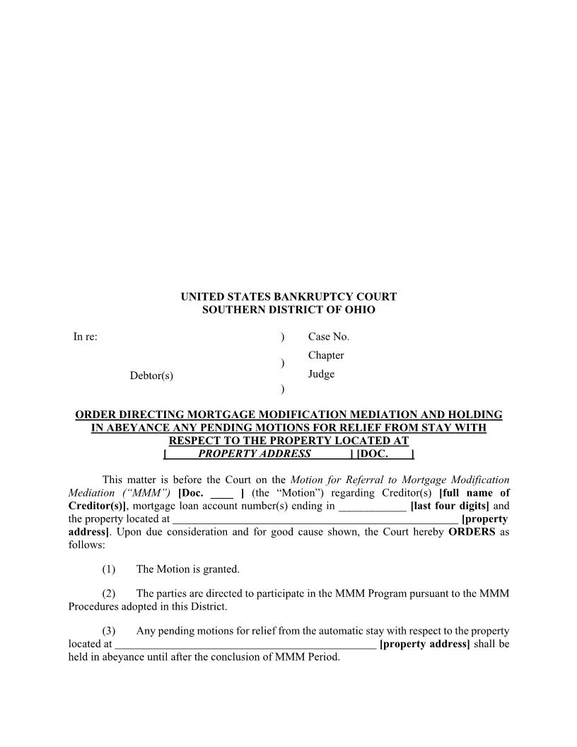 Order Directing Mortgage Modification Mediation And Holding In Abeyance | Pdf Fpdf Docx | Ohio