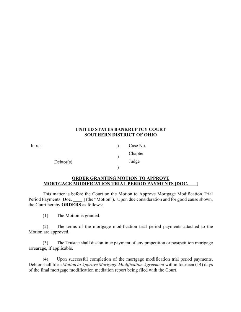 Order Granting Motion To Approve Mortgage Modification Trial Period Payments | Pdf Fpdf Docx | Ohio