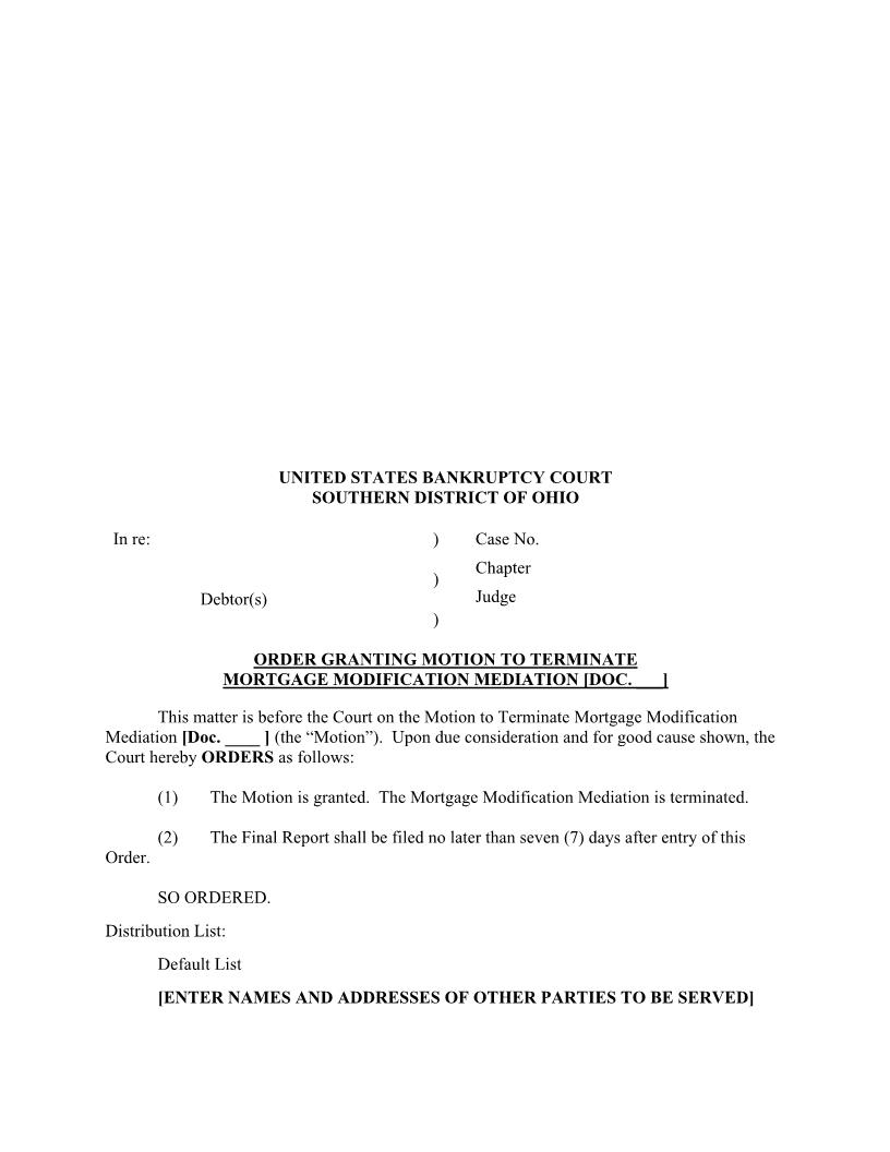 Order Granting Motion To Terminate Mortgage Modification Mediation | Pdf Fpdf Docx | Ohio