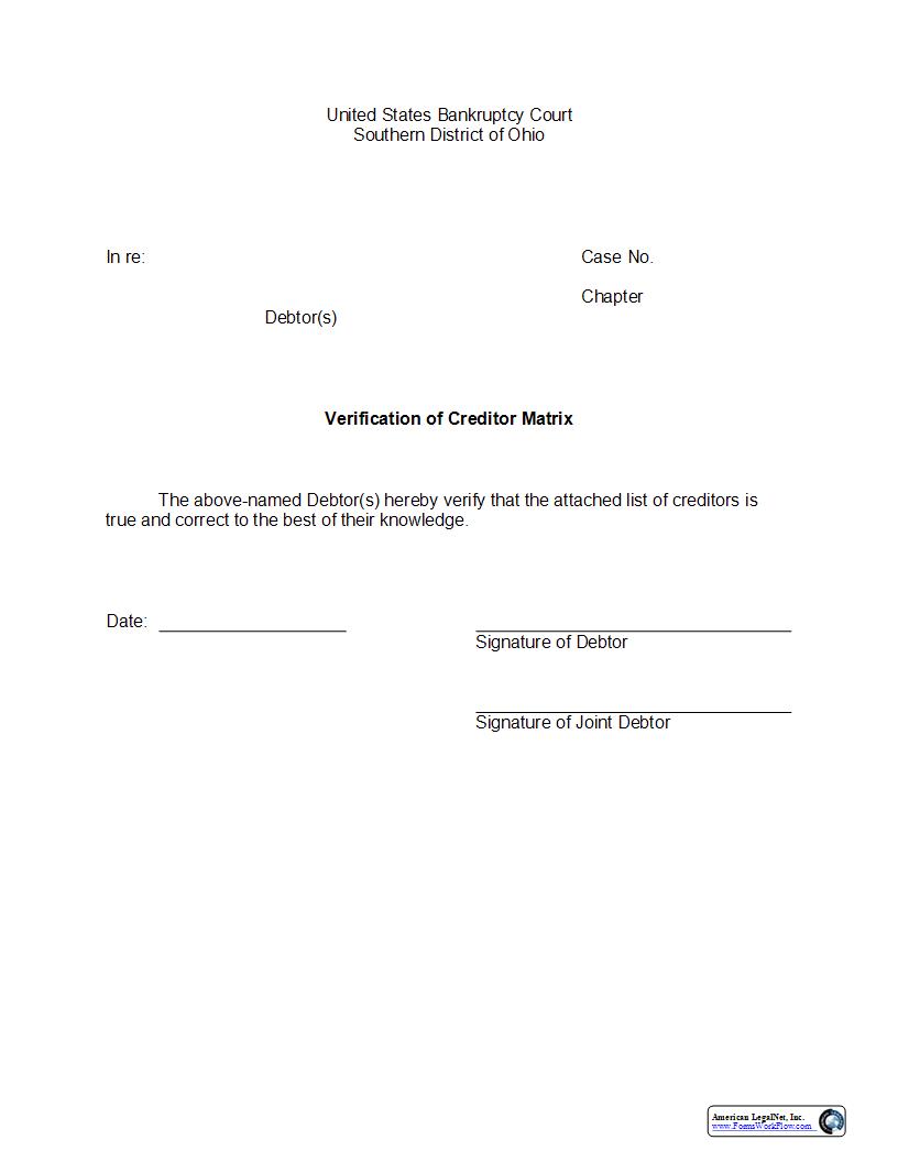 Verification Of Creditor Matrix | Pdf Fpdf Docx | Ohio