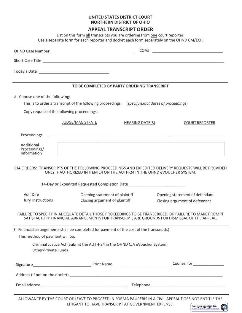 Appeal Transcript Order | Pdf Fpdf Docx | Ohio