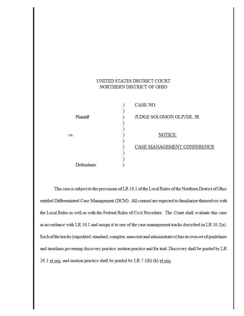 Case Management Conference (Judge Oliver) | Pdf Fpdf Docx | Ohio