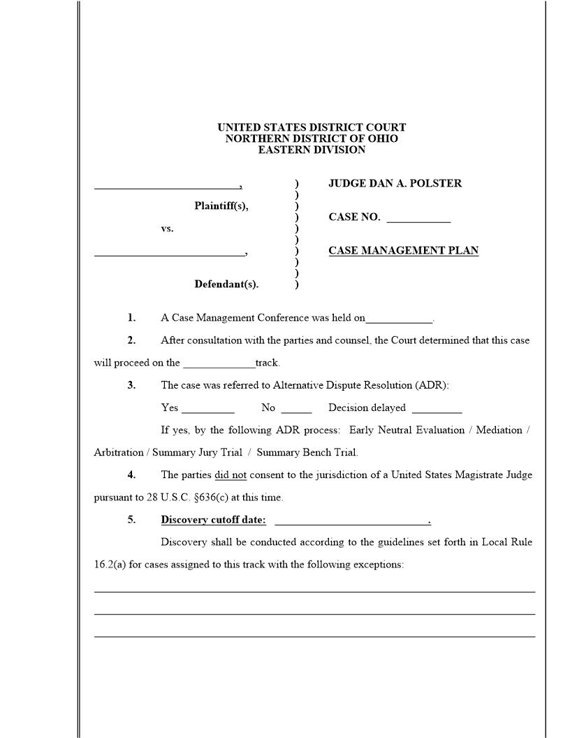 Case Management Plan (Judge Polster) | Pdf Fpdf Docx | Ohio