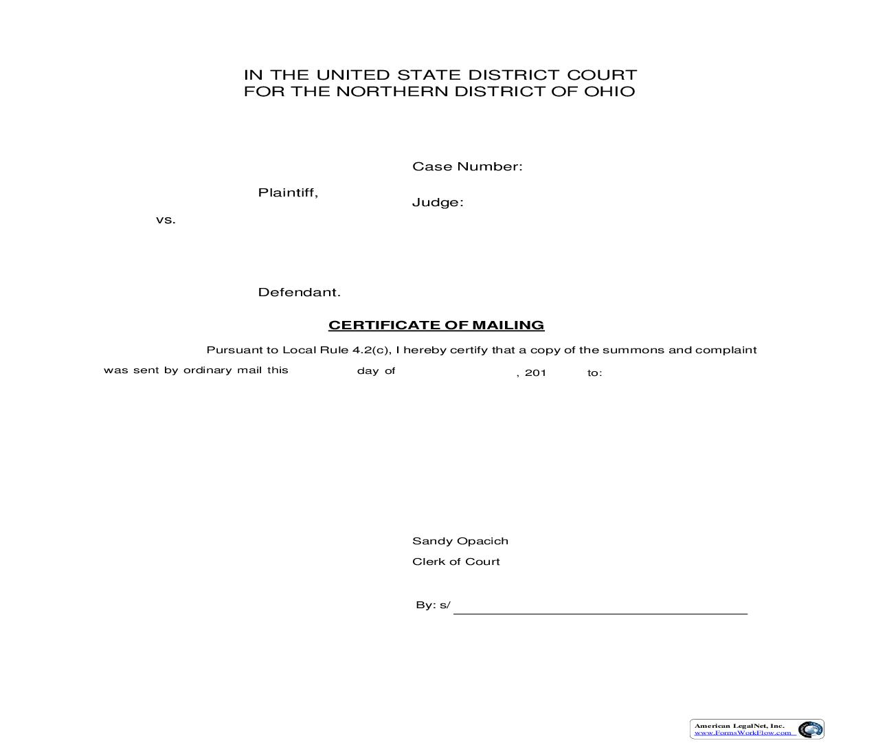 Certificate Of Mailing | Pdf Fpdf Doc Docx | Ohio