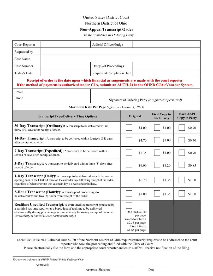 Non-Appeal Transcript Order | Pdf Fpdf Docx | Ohio