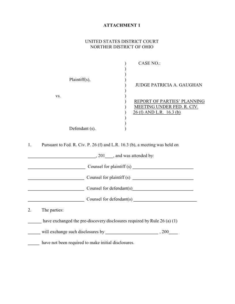 Report Of Parties Planning Meeting (Judge Gaughan) | Pdf Fpdf Docx | Ohio