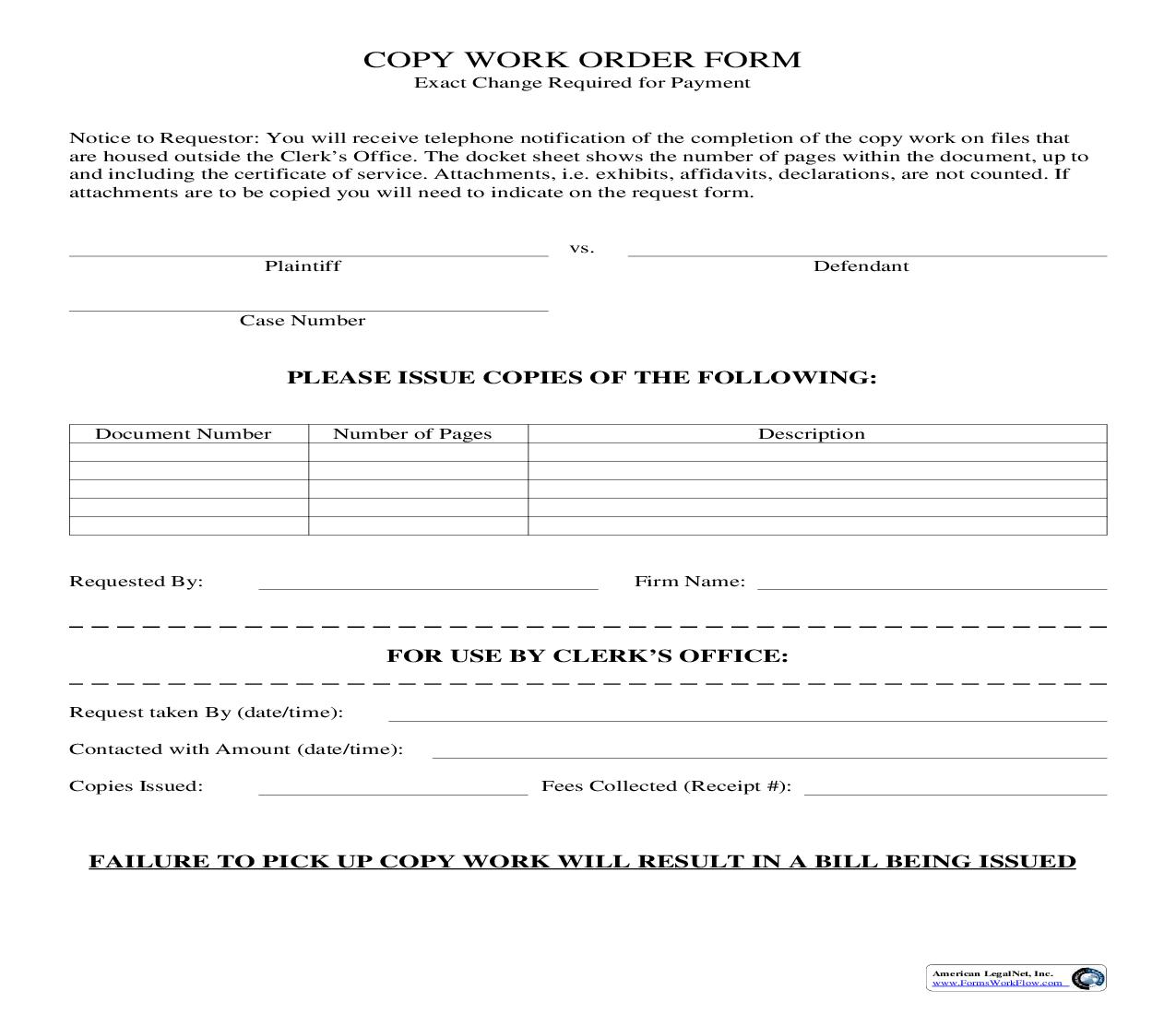 Copy Work Order Form | Pdf Fpdf Doc Docx | Ohio