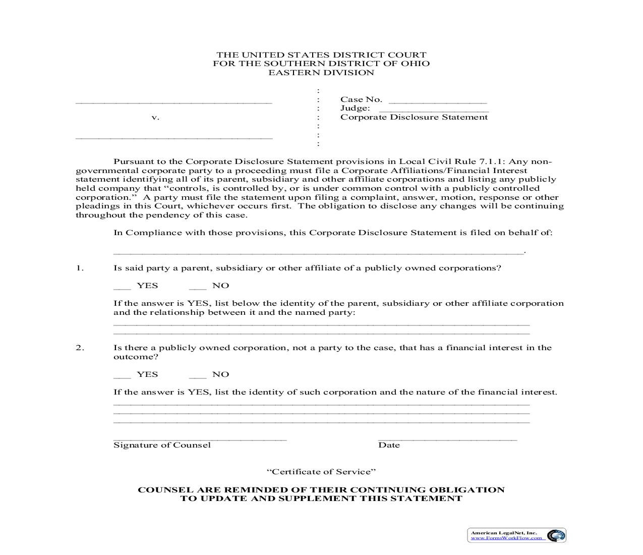 Corporate Disclosure Statement | Pdf Fpdf Doc Docx | Ohio