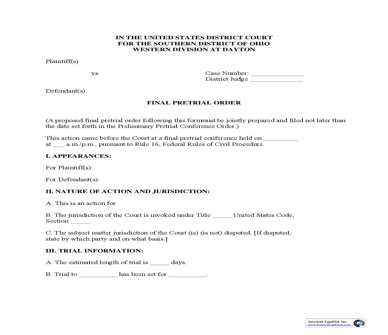 Final Pretrial Order | Pdf Fpdf Doc Docx | Ohio