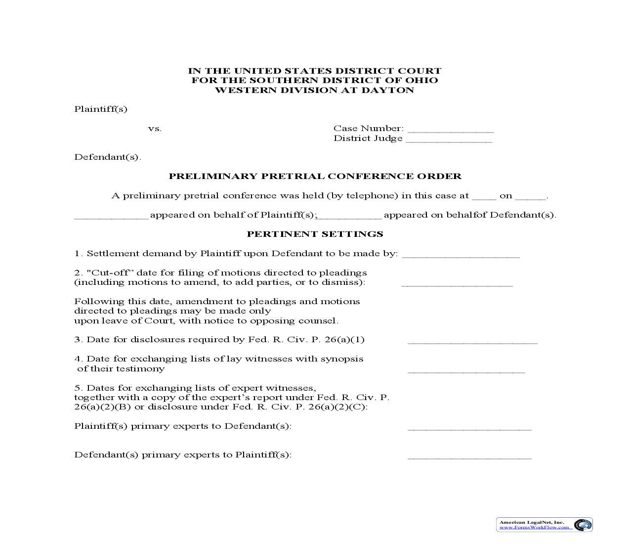 Preliminary Pretrial Conference Order | Pdf Fpdf Doc Docx | Ohio