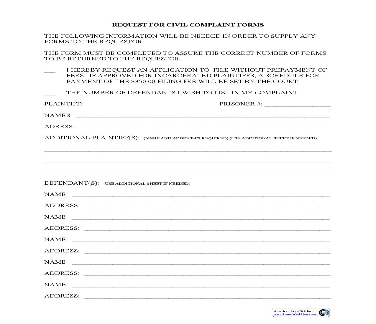 Request For Civil Complaint Forms | Pdf Fpdf Doc Docx | Ohio