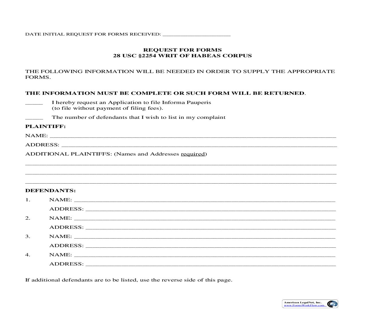 Request For Forms 28 USC 2254 Writ Of Habeas Corpus | Pdf Fpdf Doc Docx | Ohio