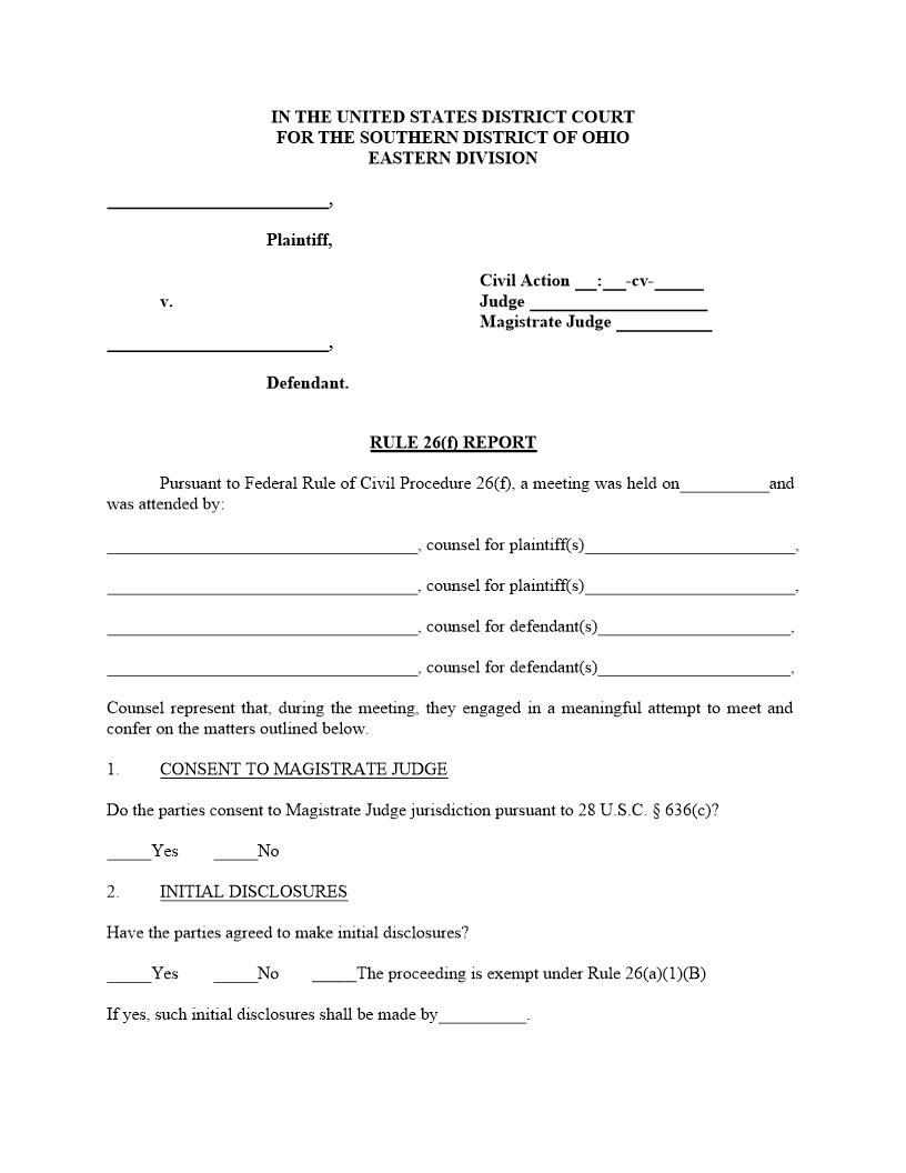 Rule 26(f) Report Of Parties -- Eastern Division | Pdf Fpdf Docx | Ohio