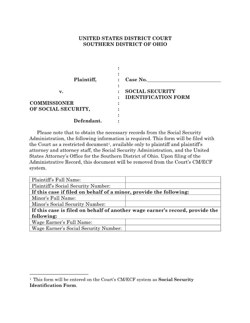 Social Security Identification Form | Pdf Fpdf Docx | Ohio