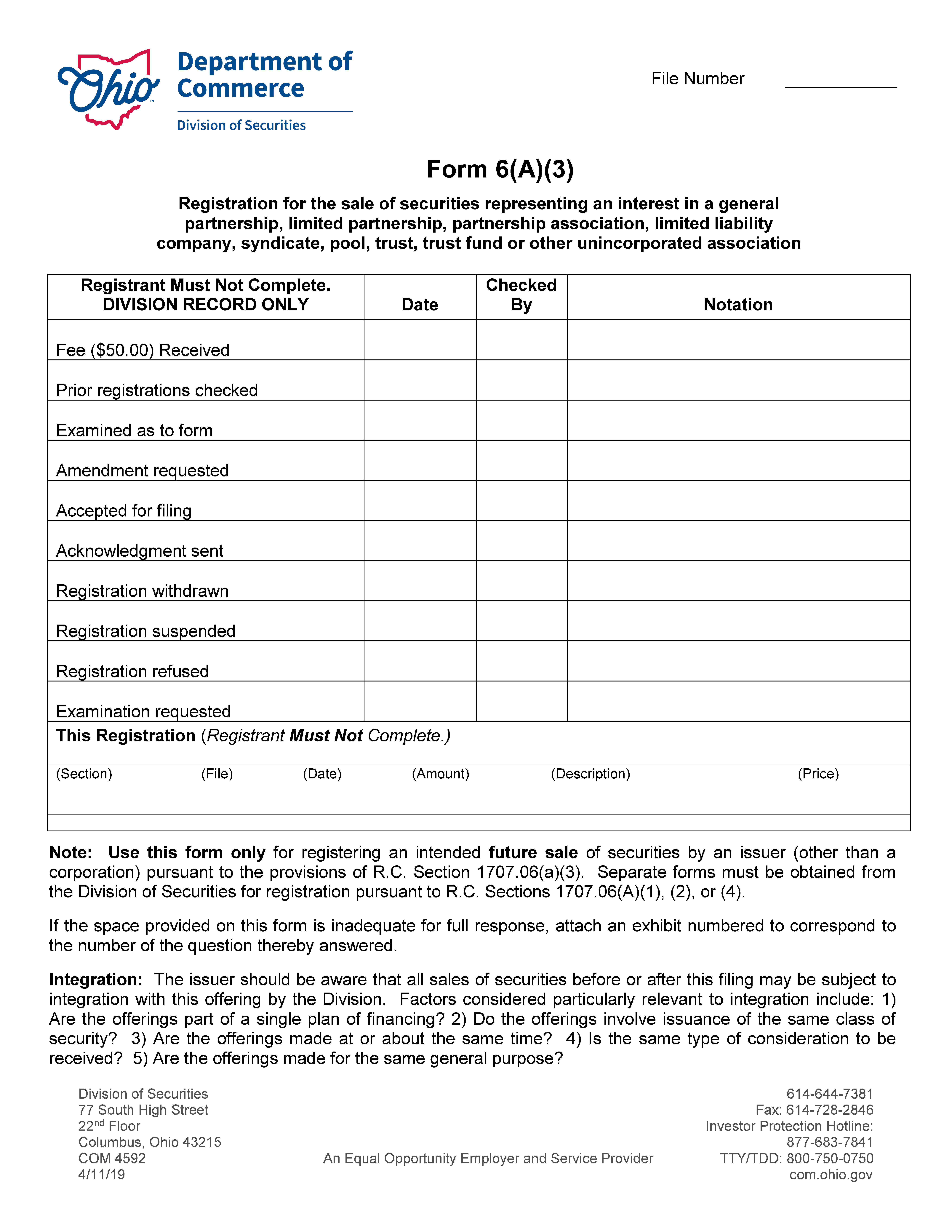 Application To Register Securities {6(A)(3)} | Pdf Fpdf Docx | Ohio