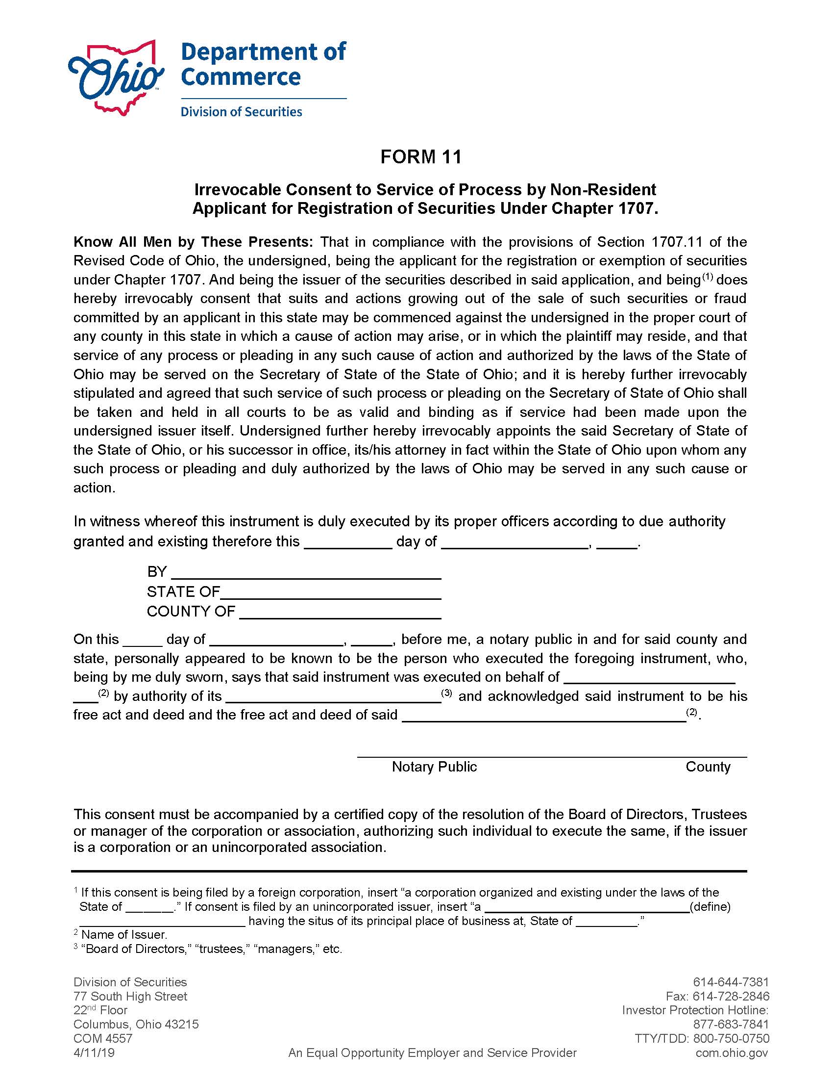 Irrevocable Consent To Service Of Process By Non-Resident Applicant {11} | Pdf Fpdf Docx | Ohio
