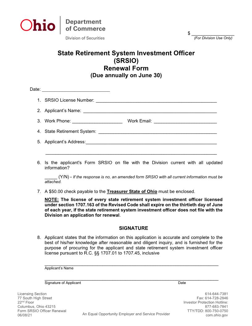 State Retirement System Investment Officer {SRSIO} | Pdf Fpdf Docx | Ohio