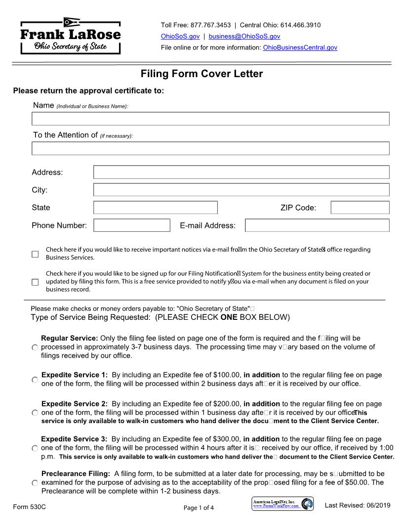 Registration Of Corporation Name {530C} | Pdf Fpdf Docx | Ohio